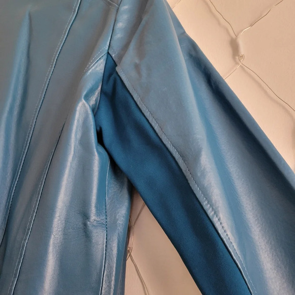 Jessica London Leather Moto Style Jacket / Turquoise / Size Medium - Picture 7 of 8